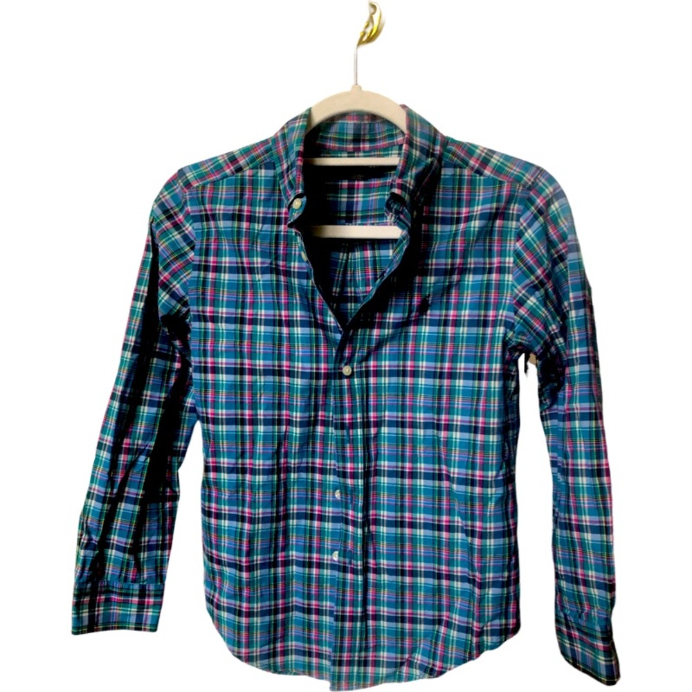 Ralph Lauren Polo Boys button down dress shirt size medium 10-12 plaid